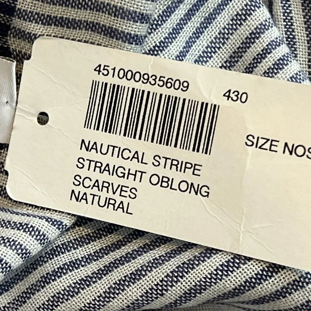 Chico's Nautical Stripe Straight Oblong Scarf Blue Natural Stripe‎ NWT